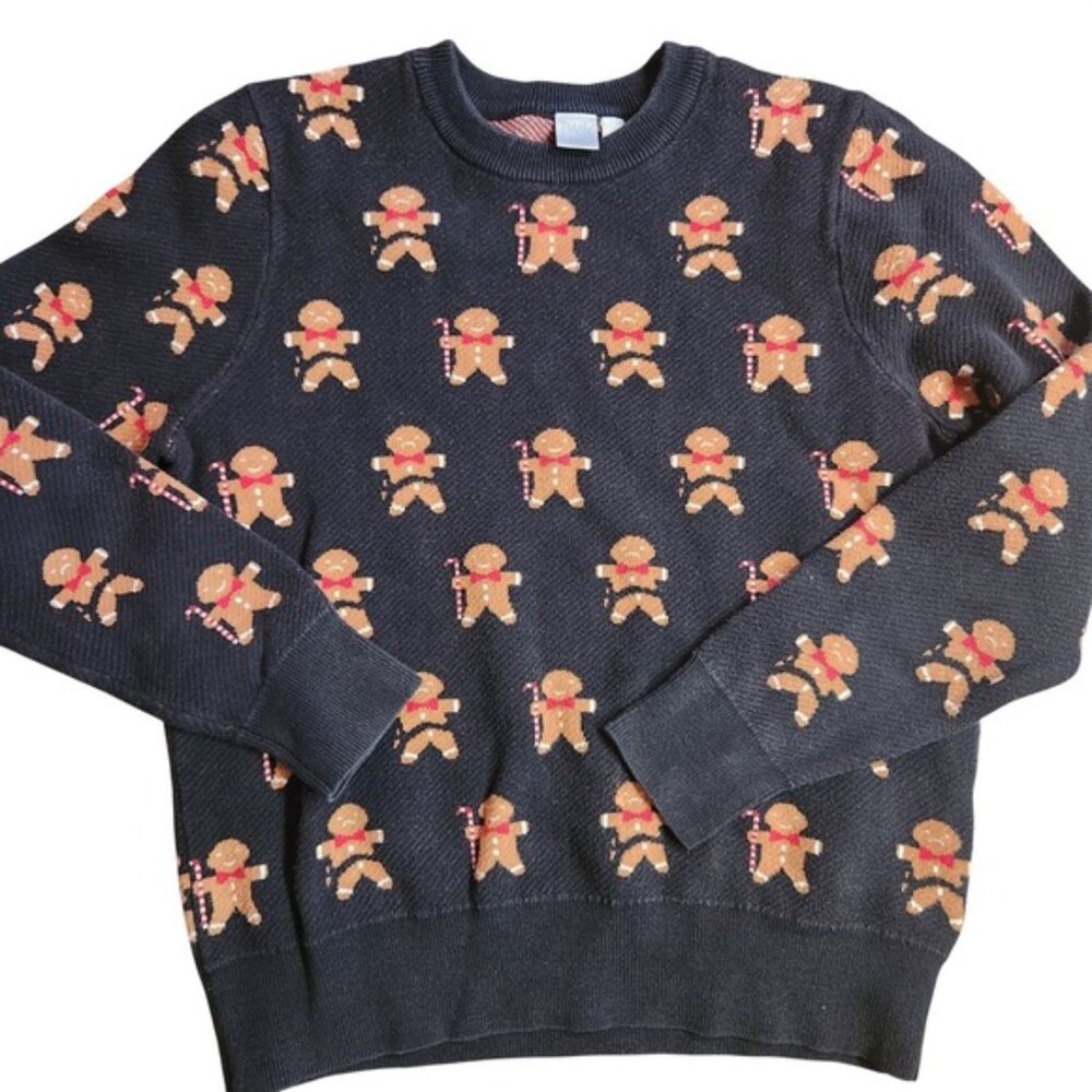 Twik Simons broken Gingerbread Man Organic Cotton Christmas Sweater Navy Small‎